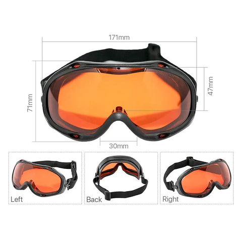 Heavy Duty Laser Safety Goggles Block Uv And Green Laser Beams With Real Deal OD 6 Plus Protection For Cutting Or Engraving Machines Snug Over Prescription Glasses Ce Certified Full Coverage Shield side view with orange lenses