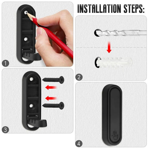 Installation steps for Heavy Duty Foldable Wall Hooks 4 Pack Aluminum Alloy Rustproof Flip Up Mounts With Screws Black.