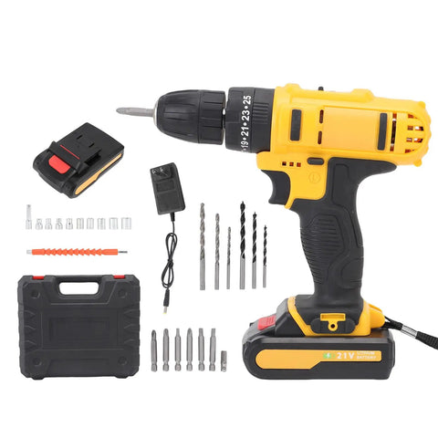 21V Cordless Drill 35Nm Impact Driver Kit 2 Speed Screwdriver Tool with battery and accessories for home renovations.
