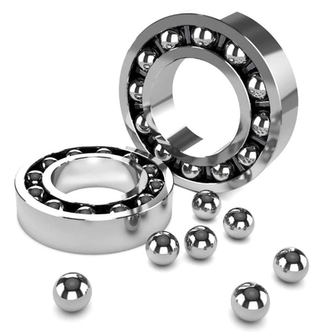 Professional Grade 25 Pack 1/4 Inch Chrome Steel G25 Precision Ball Bearings arranged with balls and rings, showcasing smooth durability.