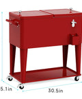 80 Quart Rolling Ice Chest Cart Portable Beverage Cooler With Bottle Opener Cap Collector And Storage Shelf For Patio Parties BBQs And Beach Days Go To Party Essential Outdoor Fun Red