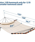 12Ft Two Person Hammock With V Shaped Hardwood Spreader Bar And Nylon Rope For Outdoor Chill On Patio Garden Backyard Beach Poolside 450Lb Capacity 55In By 79In Beige