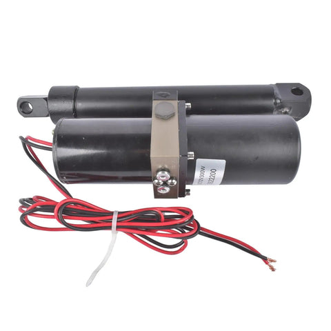 Big Hitter 12V Hydraulic Linear Actuator With 8 Inch Stroke And 1700 Lbs Max Thrust for heavy equipment, featuring motor and wiring.