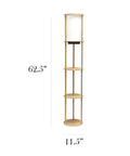 62.5 Inch Round Modern Shelf Etagere Floor Lamp With USB Ports And Outlet Linen Shade In Soft Light Pink Finish Tall Storage Organizer