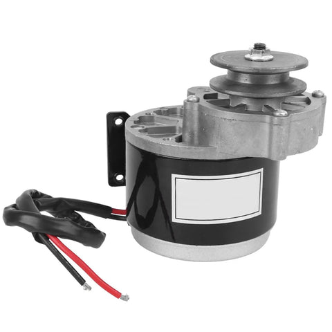 12V DC Geared Motor 250W With Belt Pulley Featuring Pure Copper Windings, side view showing wiring and build quality.