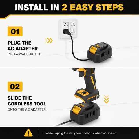 Installation steps for Heavy Duty AC To DC Power Converter For DeWalt 18V And 20V Cordless Tools 500W Transformer Adapter.