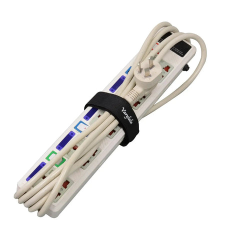 10 Pack Go To Versatile Hook And Loop Securing Straps 1 Inch By 24 Inch Black Nylon Tie Down Fastening Stabilizer Straps Reusable Durable With Red And Blue Color Strips securing white power strip