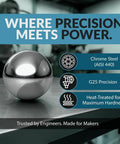 Premium AISI 440 Stainless Steel Bearing Balls One Half Inch Diameter Grade G25 on a workbench, showcasing their precision and shine.