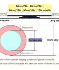 Diagram showing sizes for Solid Wood Lazy Susan Turntable options, highlighting diameter and dining table fit.