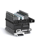 Six-Unit Integrated Vacuum Generator With Built-In Silencer, gauge-free, high-flow design, black and silver components, side view.