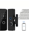 Top Shelf Smart Deadbolt Lock With Fingerprint And Phone App Control IC Card Keyless Entry Zero Hassle Setup Weather Shielded Aluminum Alloy Exterior Security Hardware, black with keypad and automatic locking.