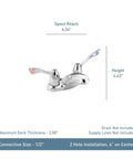 MBition Chrome Two Handle Centerset Bathroom Faucet 1.5 GPM For Commercial Use Durable Easy Install Chrome Finish Fits Utility Sinks
