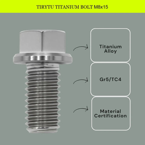 Heavy Duty Flange Hex Titanium Bolts M8 X 15 Millimeter 4 Pack Ultra Lightweight Fasteners angled view highlighting titanium alloy