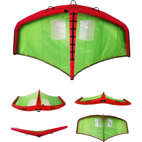 Inflatable Wing Foil For Wind Wing Foiling And Surfing Handheld Wing Kite With Storage Bag And Leash Beast Surf, green and red.