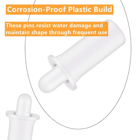 Corrosion-proof plastic spring loaded shutter repair pin for plantation blinds, highlighted to show durable build quality.