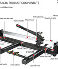 Manual Tile Cutter Pro Grade High Precision Tool With Heavy Duty All Steel Frame Foldable, labeled parts diagram