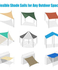 Flexible shade sails for any outdoor space, showcasing various designs and colors for versatile outdoor areas