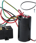 Heavy Duty Hard Start Kit For 1 To 3 Ton AC Units With Prewired CV Capacitor showing capacitor and wires for smooth startup.