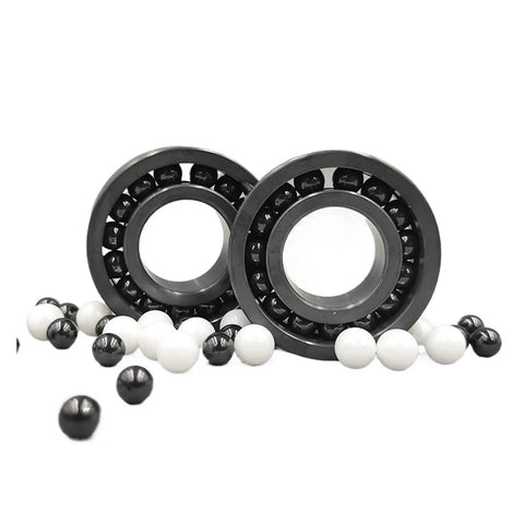 Single Silicon Nitride Ceramic Bearing 6210 50x90x20mm with black and white balls for high temperature applications.