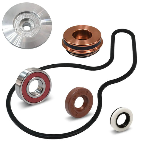 Hella Durable Water Pump Assembly With Billet Aluminum Impeller Upgraded Bearing And Heavy Duty Backside Seal For Polaris Sportsman Ranger And RZR Offroad Rigs 2002 To 2014, includes components like bearings and seals.