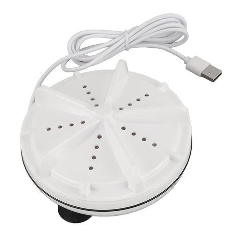 Compact Portable Mini Washer With USB Powered Slick Spiral Wash Tech perfect for dorms and camping, featuring a white design and USB cable.