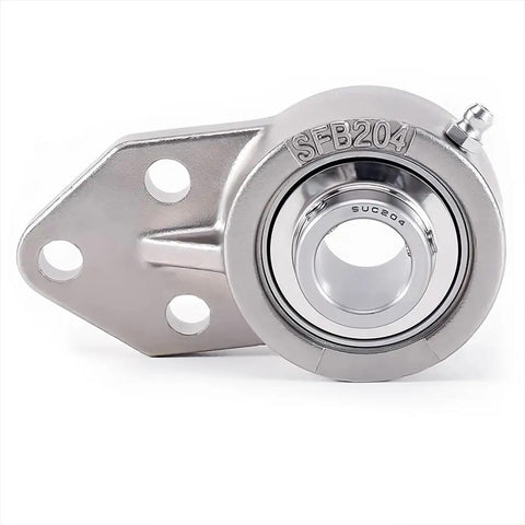 Top Notch Stainless Steel 3 Bolt Flange Ball Bearing Unit With Snug Set Screw Mount, side view showing flange and bearing.