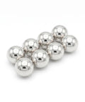 Premium Heavy Duty Carbon Steel Replacement Spheres Half Inch Diameter arranged in a row, eight piece pack for plumbing and hardware projects.