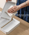 Person cleaning detachable white Shallow Drawer Organizer 1.57 Inch High, All In One Modular Expandable Desk Divider Tray