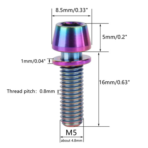 Solid Ride Ready Grade Five Titanium Hex Drive Bolts With Matched Lock Washers M5 X 16 Millimeter colorful fastener for bike mods
