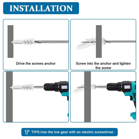 140 Piece Self Drilling Drywall Anchors And Screws Kit For Hanging Shelves Picture Frames Curtains No Pre Drilling Required Plastic Drywall Anchors With Galvanized Screws Built From Durable Nylon And Fiberglass For Strength And Longevity For Heavy installation steps using electric screwdriver