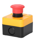 Red Mushroom Head Emergency Stop Push Button Switch IP65 Waterproof 1Nc 1No Contacts 660V 10A Rating with yellow casing.