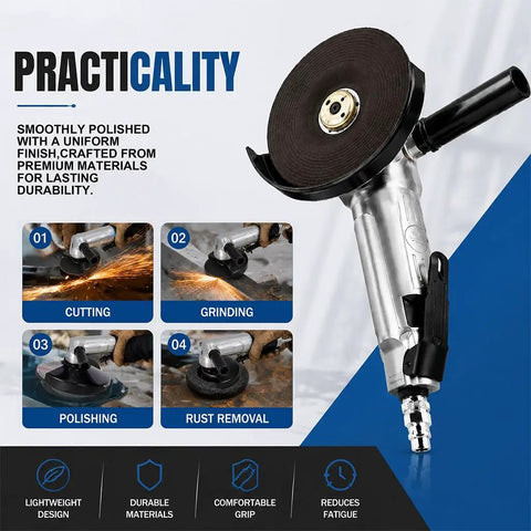 Badass Shop Ready 5 Inch Pneumatic Air Angle Grinder for cutting, grinding, polishing, and rust removal.