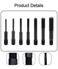 7 Piece Air Rivet Nut Pull Setter Kit With Quick Change Nose Piece showing threaded nose pieces in various sizes for industrial use
