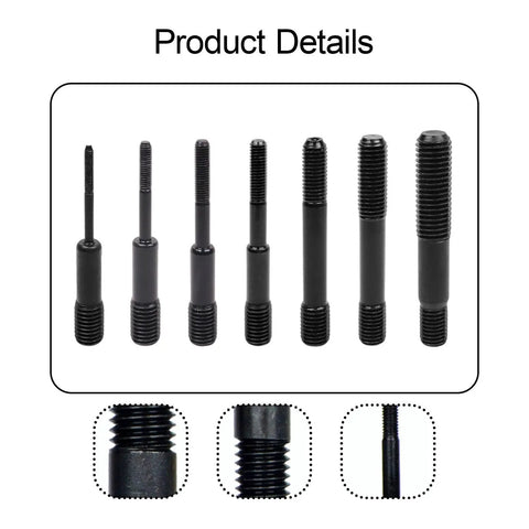 7 Piece Air Rivet Nut Pull Setter Kit With Quick Change Nose Piece showing threaded nose pieces in various sizes for industrial use