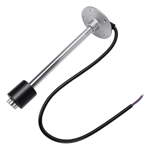 Hella Precise Marine Fuel Gauge And Sending Unit Kit With Eight Inch Stainless Steel Water Level Sensor for Boat Truck RV and Car, silver with black fittings.