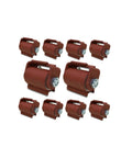 Heavy Duty Driveway Gate Hinge Round Mount With Grease Fitting And Roller Bearing Built Tough For Rock Solid Support Up To Three Thousand Pounds Easy Bolt On Design Lot Of Ten Pieces in a pack showing individual hinges.