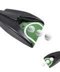 Automatic Golf Ball Return Putting Unit For Indoor Practice Battery Powered Golf Hole Easy Setup shown with two golf balls