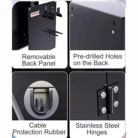 Universal EV Charger Enclosure Wall Mount Protective Case Lockable IP55 Waterproof Cover features removable back panel and pre-drilled holes.