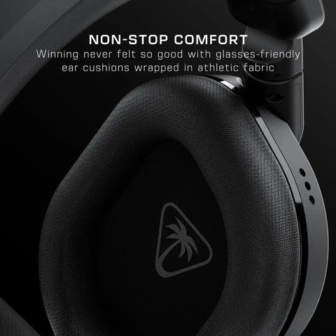 Stealth 600 Wireless Multiplatform Gaming Headset ear cushion detail, black color, with glasses relief, comfort focus.