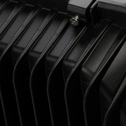Close-up of the heat sink on the Built Damn Tough Heavy Duty LED Flood Light With Rock Solid Aluminum Body.