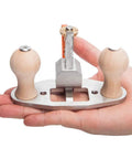 Router Plane Hand Tool With Depth Stop And Base Holes Pro Grade 8mm Blade in hand, showing ergonomic handle and metal base.