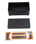 Top Tier Model Car Toolbox And Portable Luggage Storage Case For RC Hobbyists Black Hard Shell Organizer with lid and labels.