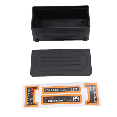 Top Tier Model Car Toolbox And Portable Luggage Storage Case For RC Hobbyists Black Hard Shell Organizer with lid and labels.