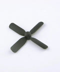 Four Blade RC Propellers 50x50mm for Tiny Multirotor Aircraft Toys and Solar Plane Kits, shown top view with 0.7mm center hole