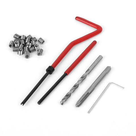 25 Piece M4 Thread Repair Insert Set And Steel Repair Kit For Metal And Aluminum Projects, Transparent Plastic Case, Restores Damaged Threads, DIY Friendly Pro Grade Tool Kit For Home Shops. M4 thread insert kit with tap, drill bit, wrench, and inserts