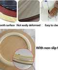 Downright Slick 100cm Wooden Lazy Susan Turntable showing smooth surface, non-slip feet, and easy to clean features.