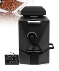 Electric Automatic Coffee Bean Roasting Machine Featuring Nine Pro Roast Curves And Built In Smoke Filter For Dead Simple Home Shop Use And Consistently Smooth Cafe Style Flavor Daily, black design with control panel.