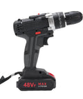 Heavy Duty Brushless Cordless Drill And Driver Workhorse Combo Featuring 350 Watt Motor And 1450 Rpm Speed, side view with 48VF lithium battery.