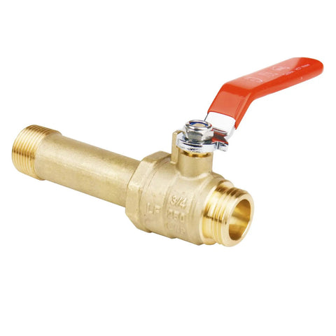 Lead Free Brass Water Heater Drain Valve With Three Quarter Inch MIP To Three Quarter Inch Male GHT Connection Full Port High Flow Up To 250 PSI