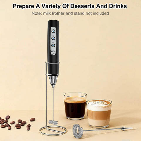 Handheld Rechargeable Milk Frother Whisk Rods Set 2 Pcs Spring Foam Accessories For Quick Creamy Froth Pro Style At Home Latte Frother Upgrade Silver next to coffee drinks.